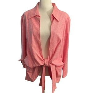 Mishca Collection Linen/Viscose Blend Women’s Pink Wrap Tie Jacket Size L Spring